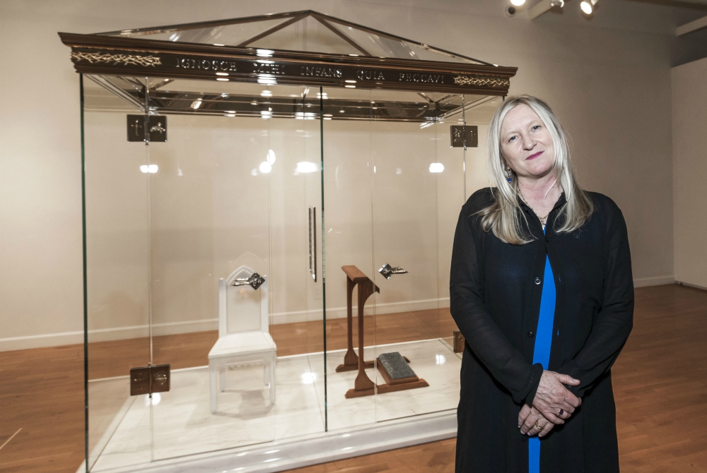 Trina McKillen at the Jan. 19 opening of "Confess" at the Laband Art Gallery at Loyola Marymount University in Los Angeles (Monica Orozco)