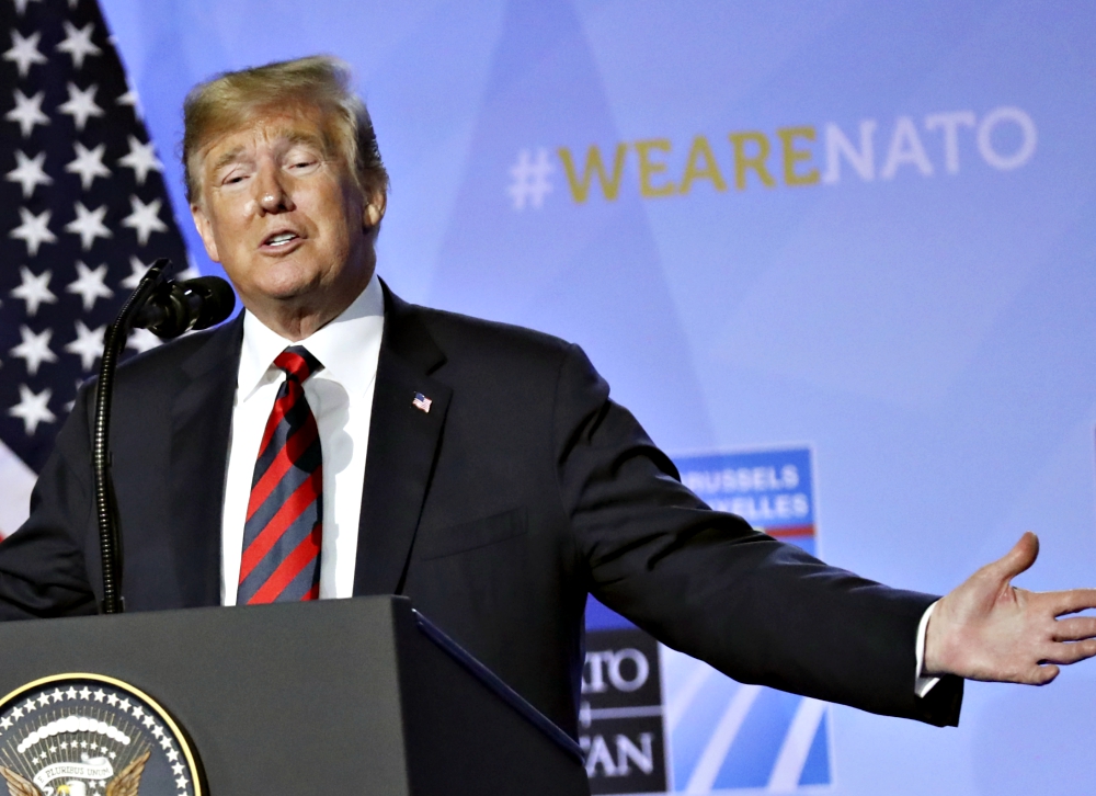 President Donald Trump is seen at a press conference during the NATO Summit in Brussels July 12. (CNS/EPA/Christiana Bruna)