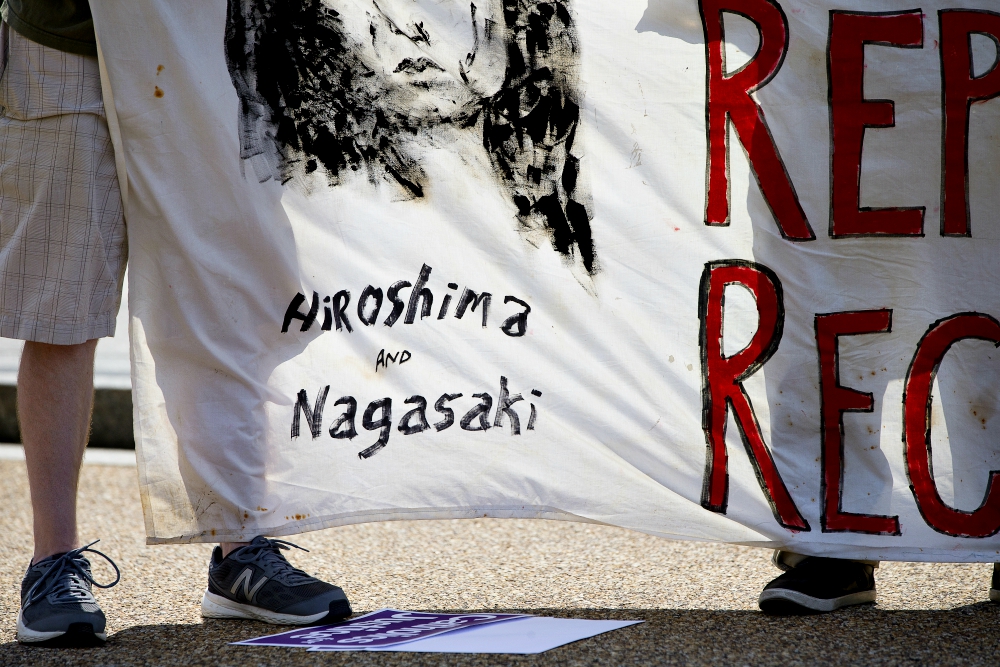 Peace activists hold a Catholic prayer service of repentance near the White House Aug. 9, 2018, for the use of nuclear weapons on Japan during World War II. (CNS/Tyler Orsburn)