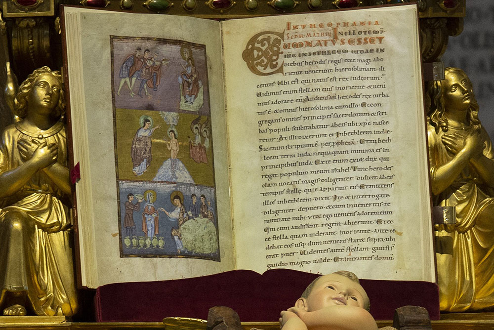 The Book of the Gospels in Latin is seen in St. Peter's Basilica at the Vatican Jan. 6. (CNS/Paul Haring)