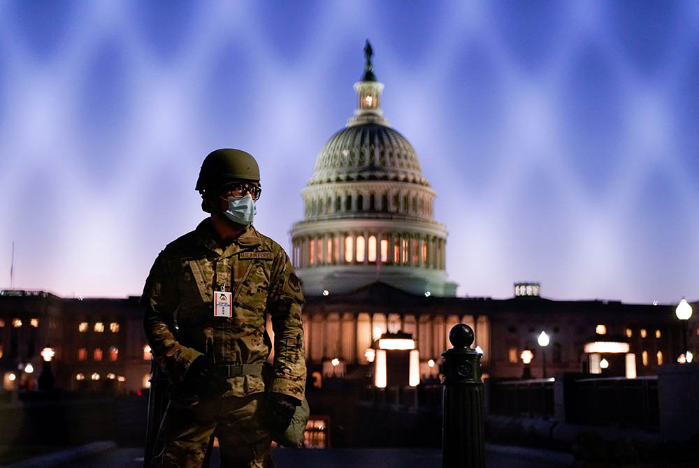 National Guard members gather at the U.S. Capitol Jan. 12, 2021, in Washington. (CNS/Erin Scott, Reuters)