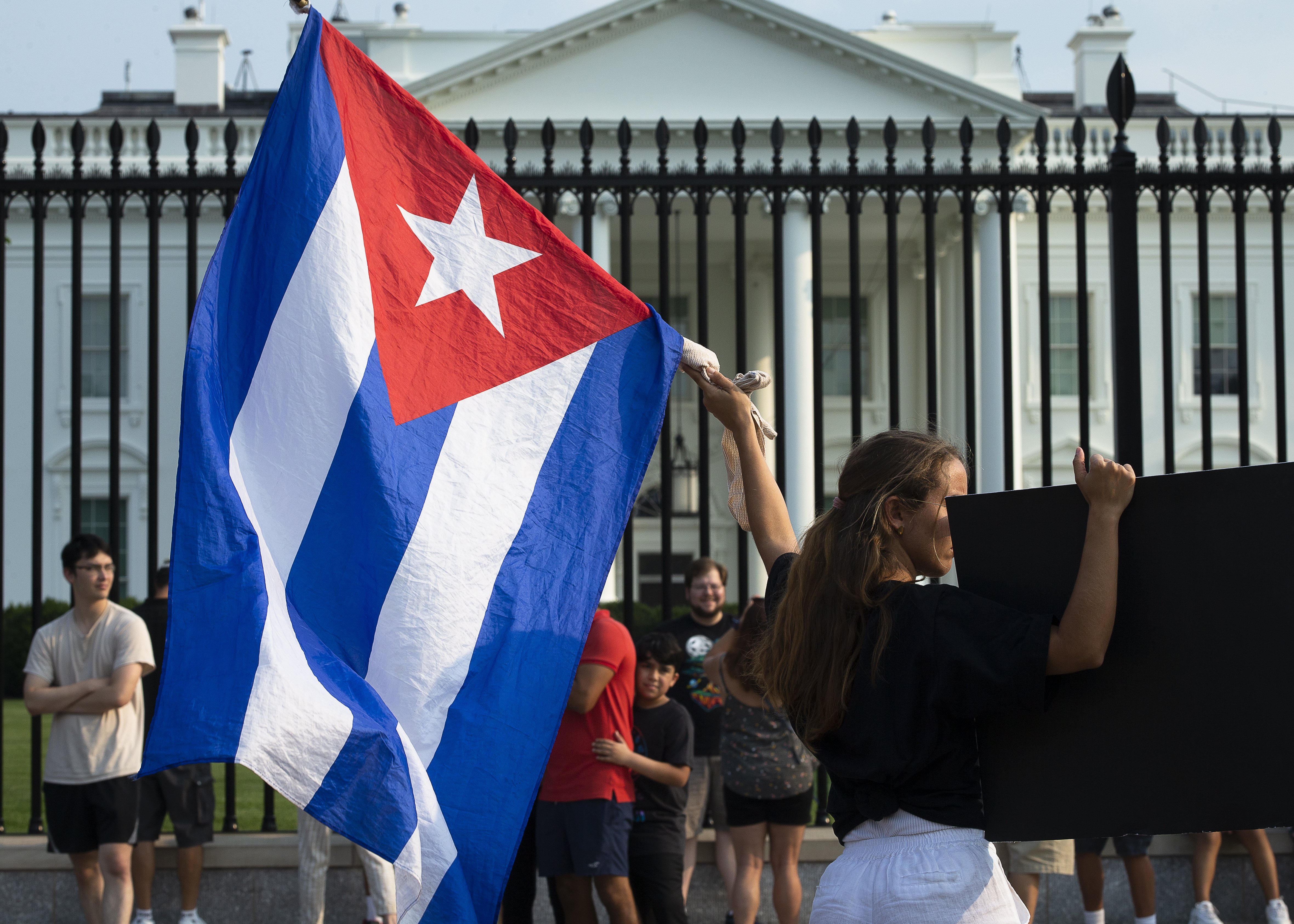 People in Washington demonstrate near the White House July 19, 2021, following July 11 protests in Cuba against the government and a deteriorating economy. (CNS photo by Tyler Orsburn)