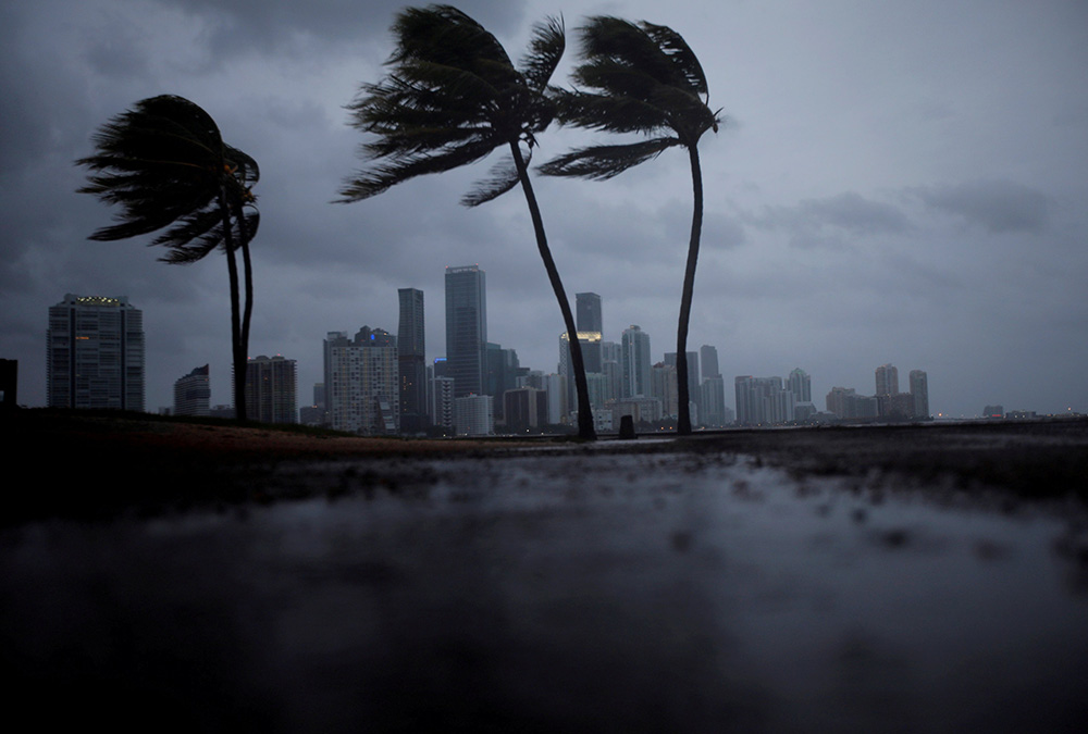 Miami's skyline is seen before the arrival of Hurricane Irma Sept. 9, 2017.