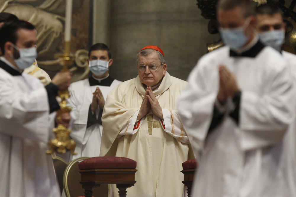 U.S. Cardinal Raymond Burke attends the ordination of eight deacons from Rome's Pontifical North American College in St. Peter's Basilica at the Vatican Oct. 1, 2020, amid the coronavirus pandemic. (CNS/Paul Haring)