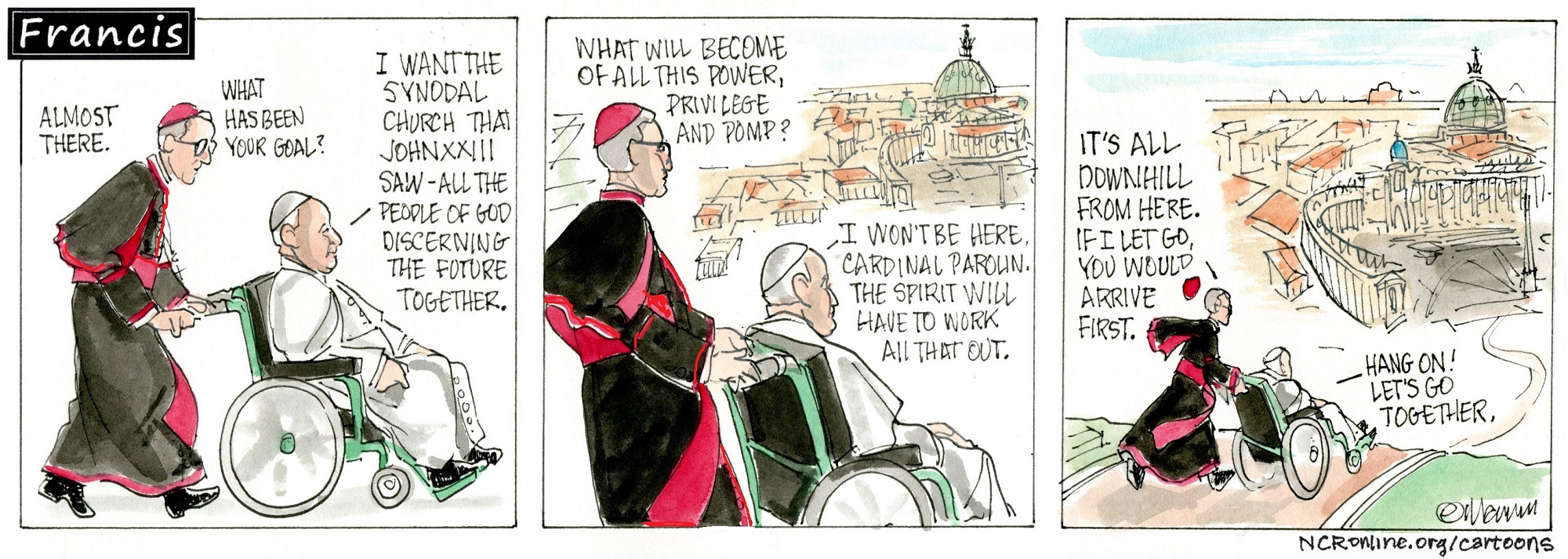 Francis, the comic strip: Francis moves toward his goal for the synodal church