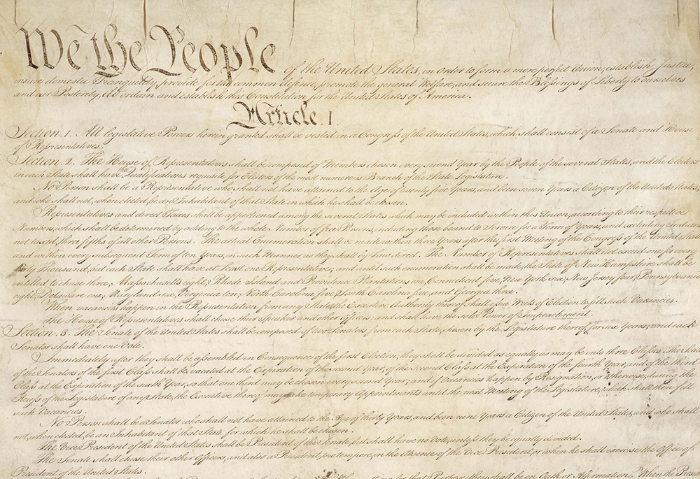 Pictured is the first page of the U.S. Constitution, the fundamental law of the government. (CNS/Courtesy of National Archives)