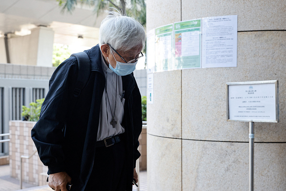 Cardinal Joseph Zen Ze-kiun, retired bishop of Hong Kong, arrives at the West Kowloon Magistrates' Courts in Hong Kong Sept. 26. (CNS/Reuters/Tyrone Siu)