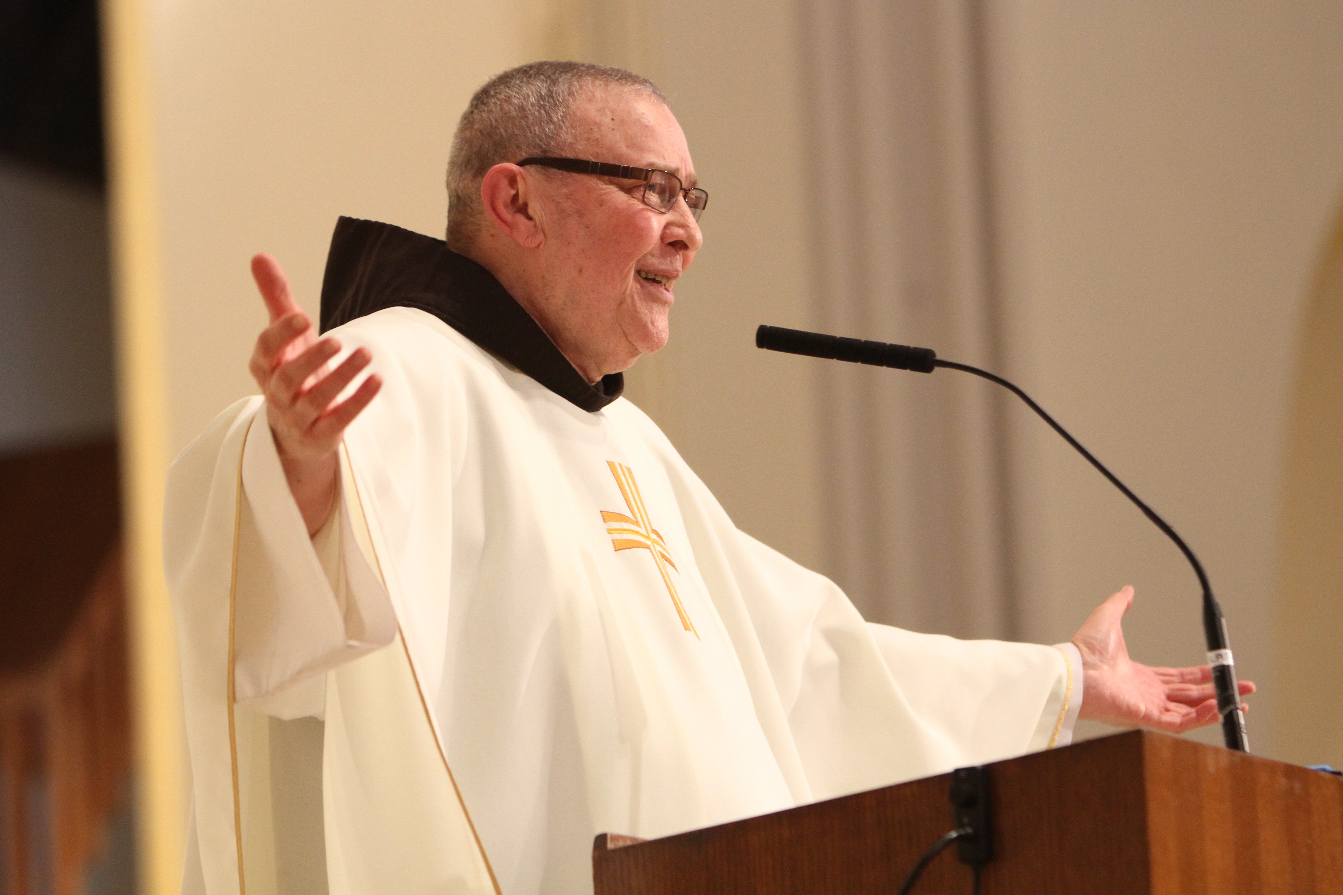 Franciscan Father James E. Goode delivers the homily during a Black History Month Mass at St. Agnes Cathedral in Rockville Centre, N.Y., Feb. 8, 2014. (CNS photo/Gregory A. Shemitz)