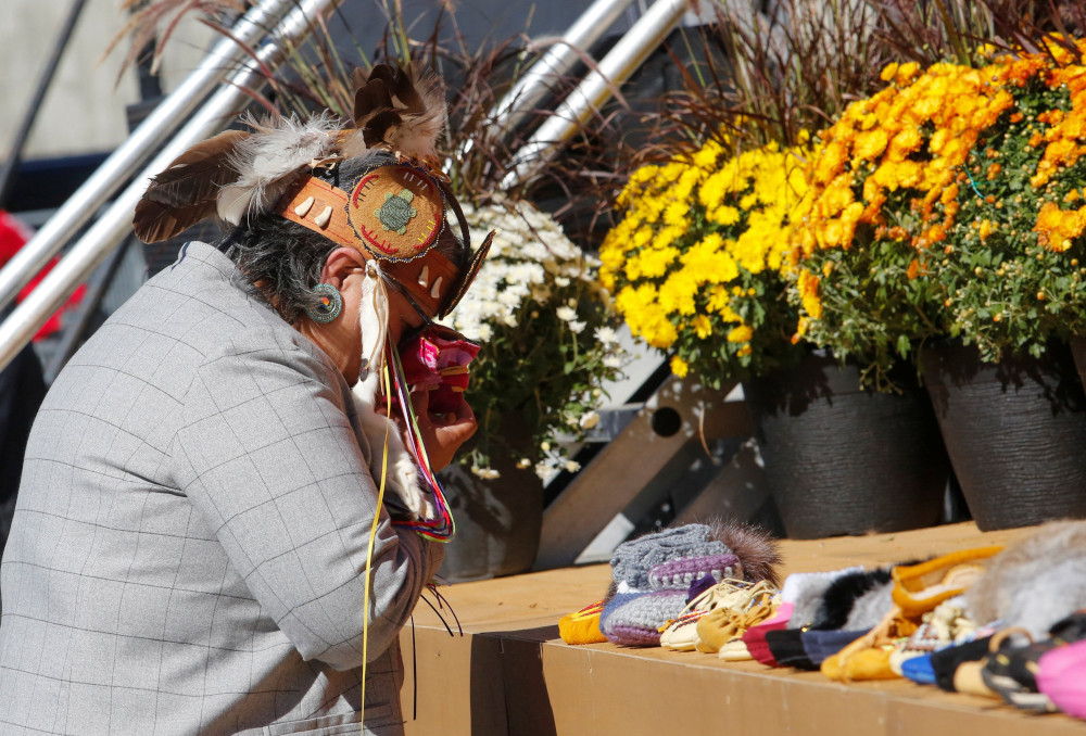 RoseAnne Archibald, national chief of the Assembly of First Nations in Canada, reacts as she marks the National Day for Truth and Reconciliation, honoring the lost children and survivors of Indigenous residential schools, during an event at Lebreton Flats