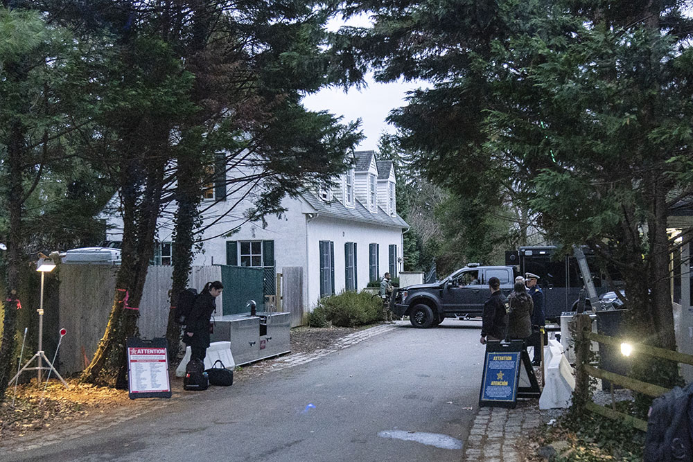 The access road to President Joe Biden's home in Wilmington, Delaware, is seen from a media van on Jan. 13. (AP/Carolyn Kaster)