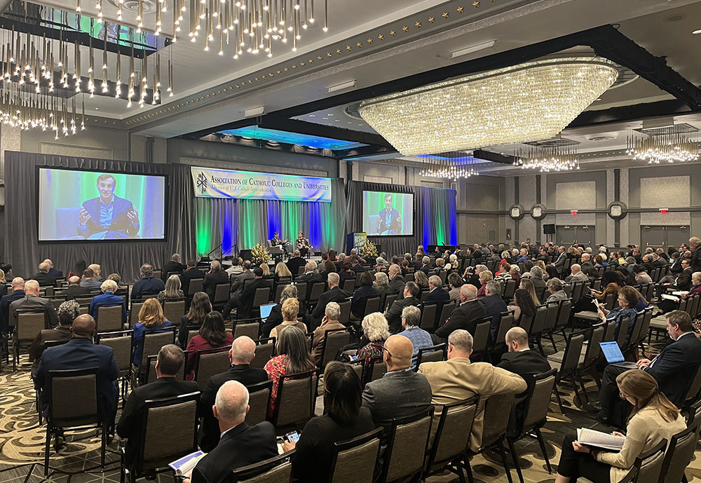 Johns Hopkins University President Ronald Daniels speaks to the meeting of the Association of Catholic Colleges and Universities in Washington on Feb. 5. (NCR photo/Joshua J. McElwee)