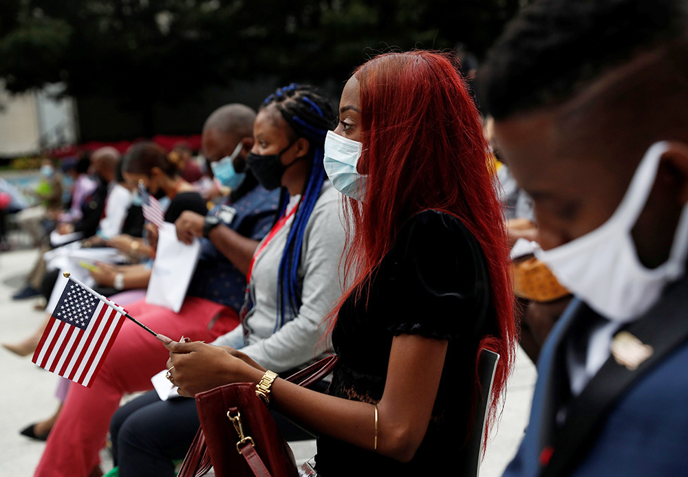 People in New York City are seen during a naturalization ceremony Sept. 17, 2021. (CNS/Reuters/Shannon Stapleton)