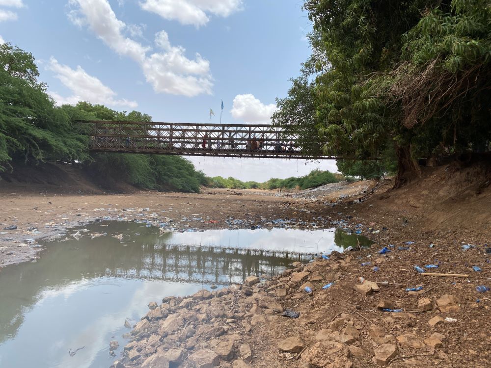 The Juba River on the border between Somalia and Ethiopia is pictured April 12, 2022. The river is normally an important source of water and bustling with people and livestock. But an ongoing drought, due to five consecutive failed rainy seasons, has caused it to dry up, leaving communities without a vital water lifeline. (OSV News/Trócaire/Miriam Donohoe)