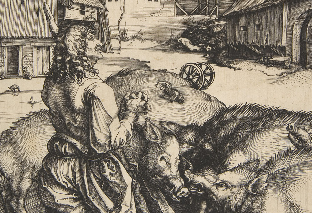 Detail from "The Prodigal Son Among the Pigs" (1496) by Albrecht Dürer (Metropolitan Museum of Art)