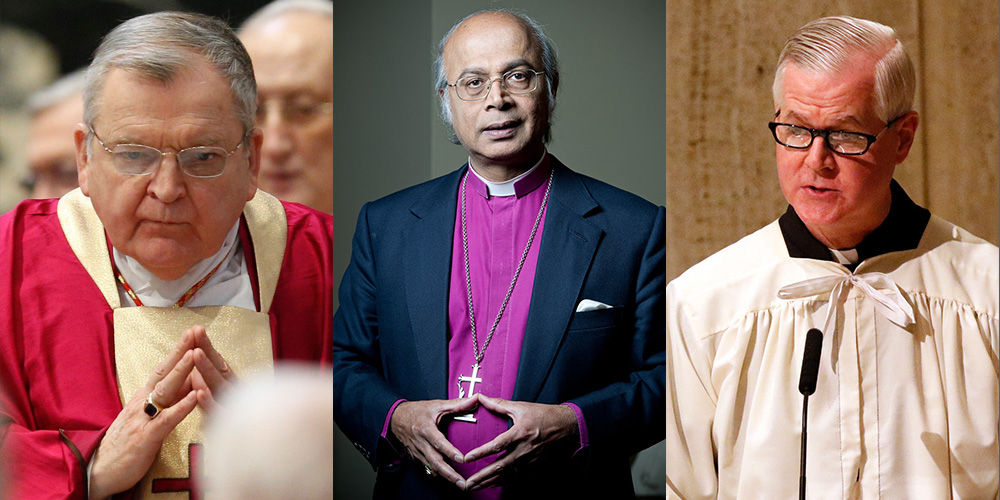 From left: Cardinal Raymond Burke (CNS/Paul Haring); Former Anglican Bishop, now Fr., Michael Nazir-Ali (CNS/Courtesy of Michael Nazir-Ali); Fr. Gerald Murray (CNS/Gregory A. Shemitz)