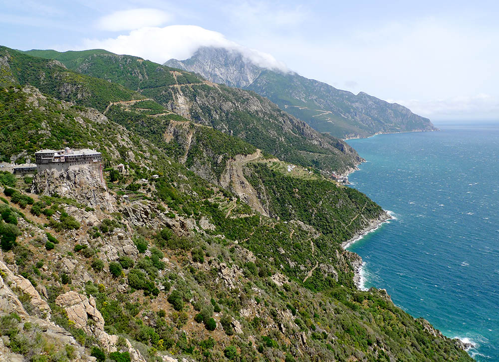 The Monastery of Simonos Petra is seen on Mount Athos in Greece. (Wikimedia Commons/Karayan74)