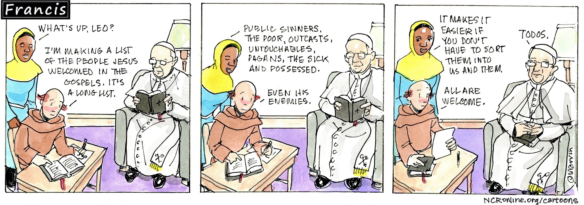 Francis, the comic strip: How many people did Jesus welcome? A lot!