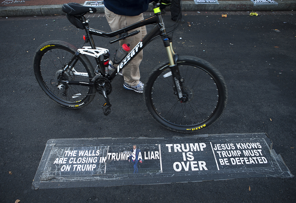 A man walks on Black Lives Matter Plaza near the White House in Washington Nov. 8, 2020, one day after the media declared Democrat Joe Biden had won the presidential election. (CNS/Tyler Orsburn)