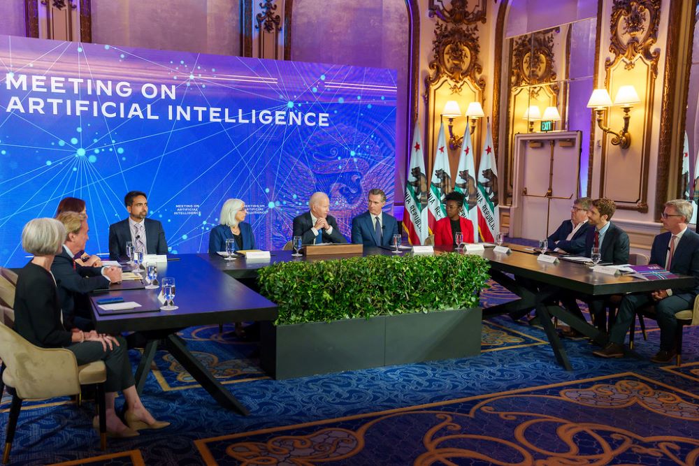 President Joe Biden hosts a meeting on artificial intelligence June 20, 2023, at The Fairmont hotel in San Francisco.