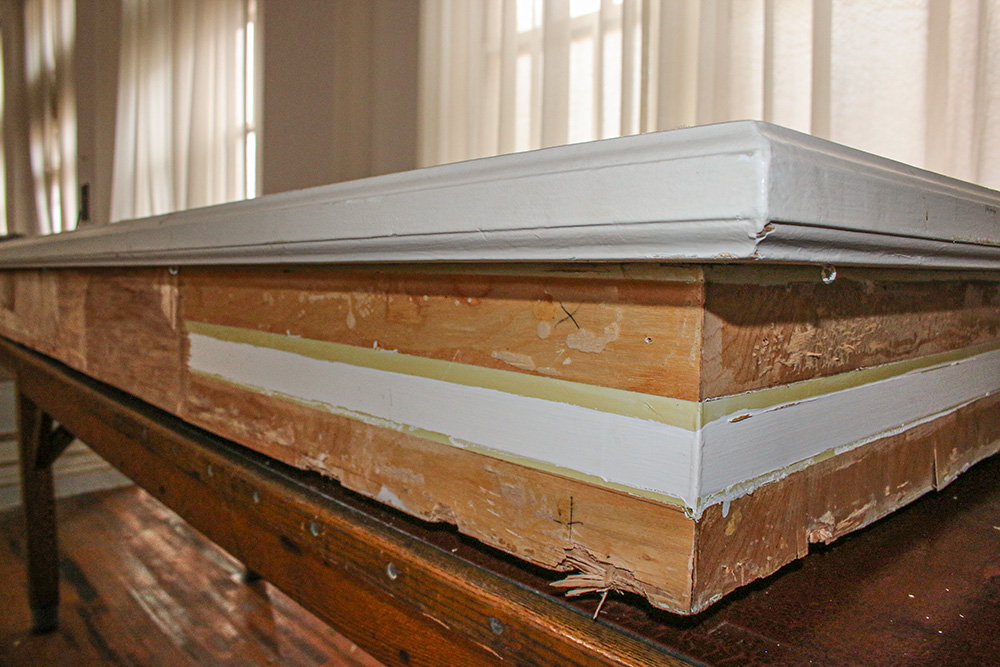 Pry marks and damage are seen on the dismantled altar at St. Elizabeth of Hungary Church in Cleveland. (Dennis Sadowski)