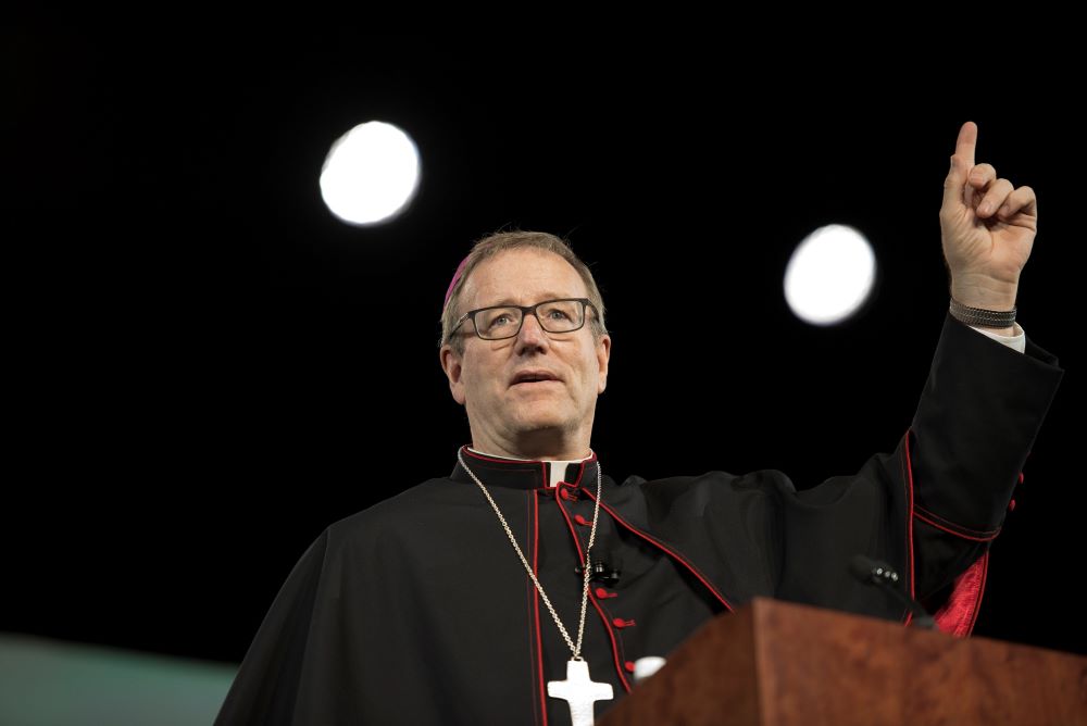 Then-Los Angeles Auxiliary Bishop Robert Barron addresses the 2015 World Meeting of Families in Philadelphia.