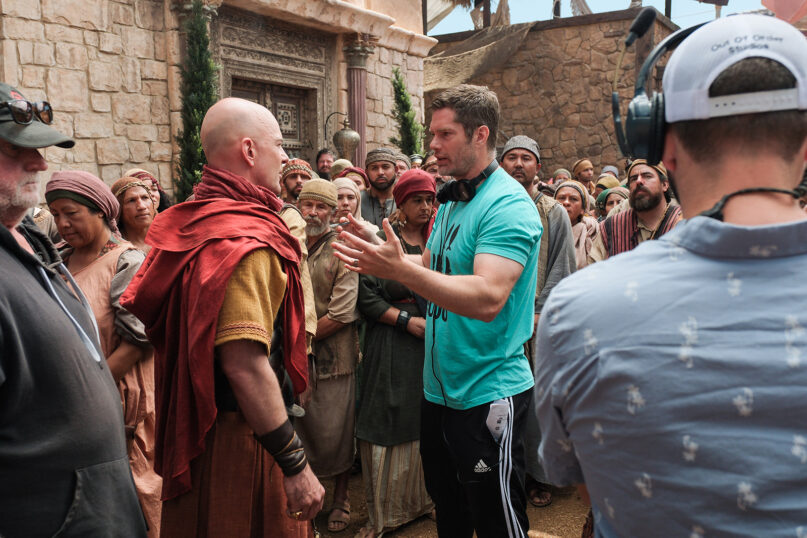 Director Dallas Jenkins, center right, on the set of “The Chosen” during Season Four. 