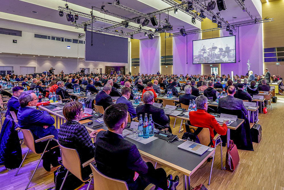 People attend the German Catholic Church's fifth synodal assembly in Frankfurt March 9, 2023. (OSV News/Reuters/Heiko Becker)