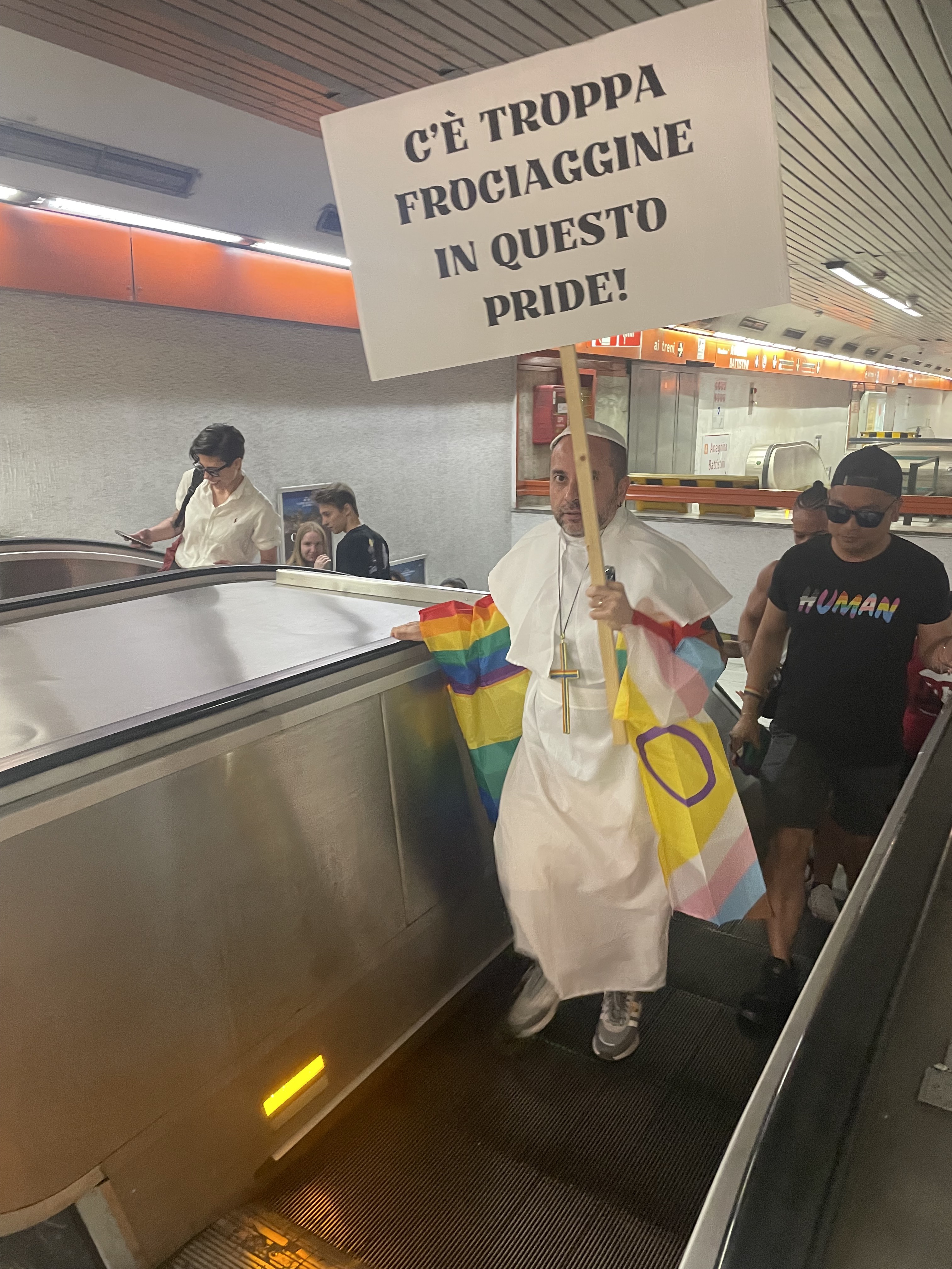 Participants in Rome's 2024 LGBTQ Pride parade actively protest Pope Francis' recent gay slurs on June 15. (NCR photo/Christopher White)