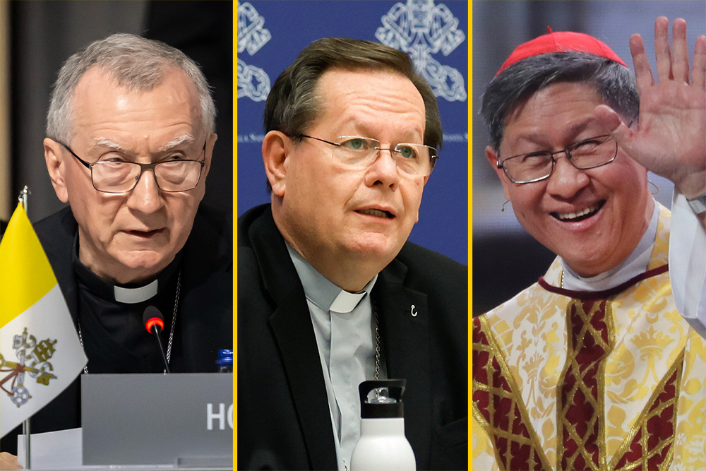 From left: Cardinal Pietro Parolin (CNS/KEYSTONE/EDA/POOL/Alessandro della Valle); Canadian Cardinal Gérald Lacroix (CNS/Lola Gomez); Cardinal Luis Antonio Tagle (OSV News/Bob Roller)