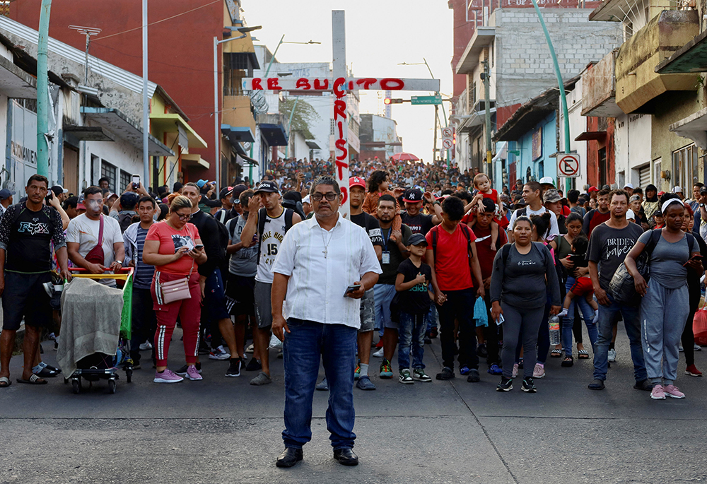 Migrants of different nationalities walk toward the U.S. in a caravan called "Viacrucis migrante" from Tapachula, Mexico, on March 25. (OSV News/Reuters/Jose Torres)