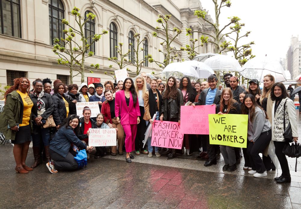  Ambra Battilana Gutierrez and other Model Alliance activists campaign in New York City for the Fashion Workers Act in May. 