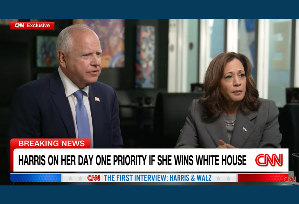 Vice President Kamala Harris and Minnesota Gov. Tim Walz participate in an interview with CNN's Dana Bash on Aug. 29. (NCR screenshot/YouTube/CNN)