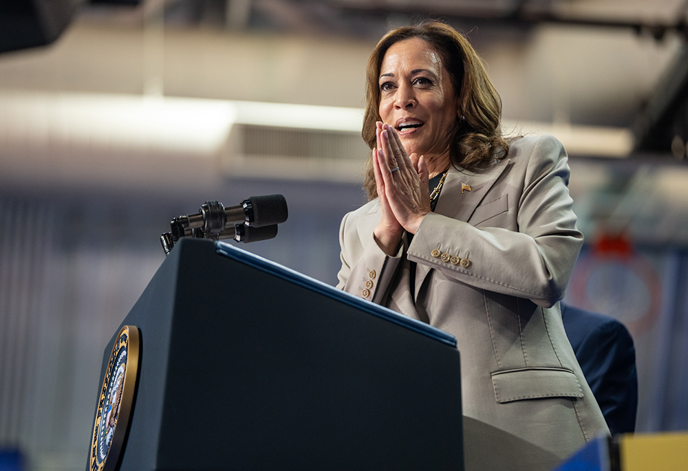 Vice President Kamala Harris delivers remarks with President Joe Biden on the administration's efforts to lower prescription drug costs for Americans on Aug. 15 in Largo, Maryland. (Official White House Photo/Lawrence Jackson)