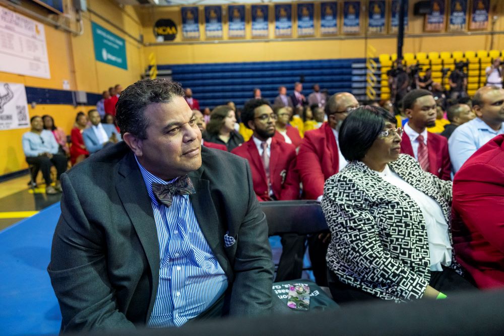 Guests attend a moderated conversation with Vice President Kamala Harris, actor Michael Ealy and former State Rep. Bakari Sellers at Johnson C. Smith University in Charlotte, North Carolina June 12 as part of Harris' Economic Opportunity Tour. (Official White House photo/Yash Mori)