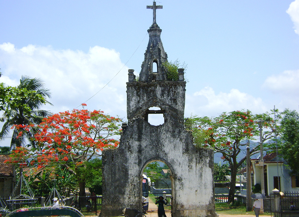 The remains of Yen Thanh convent's old chapel, destroyed by U.S. bombings in June 1965. The bell tower is pictured on June 28, 2024, in Nghe An province, Vietnam. (GSR photo)