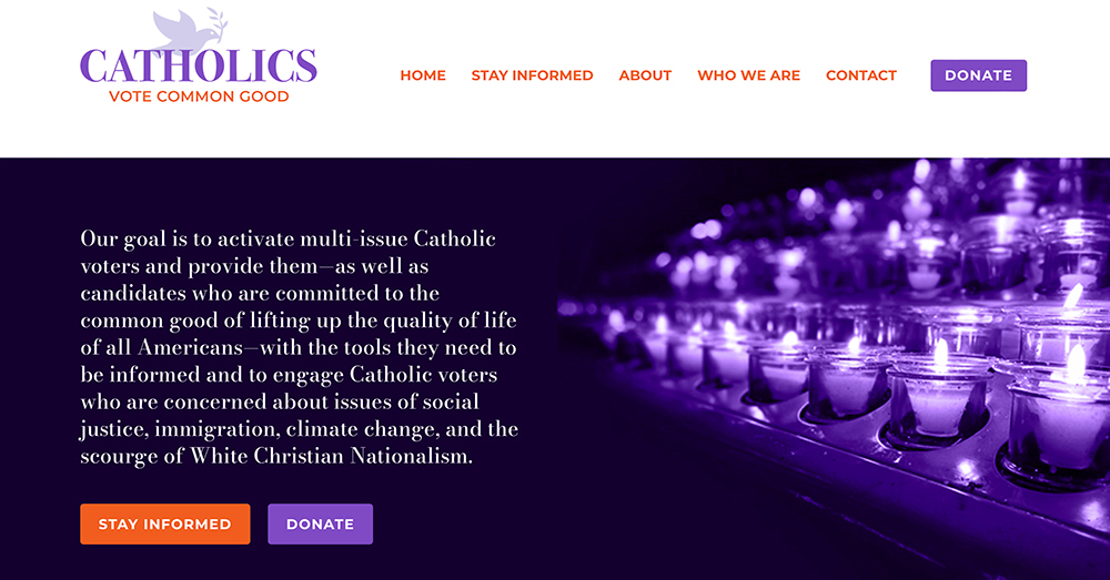 A screenshot of the Catholics Vote Common Good website (NCR screenshot)