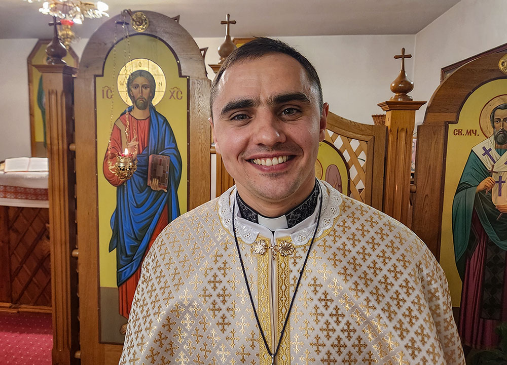 Fr. Aleksandr Bohomoz after celebrating Mass at the convent run by the Sisters of the Order of St. Basil the Great in Zaporizhzia, southeastern Ukraine (NCR photo/Chris Herlinger)