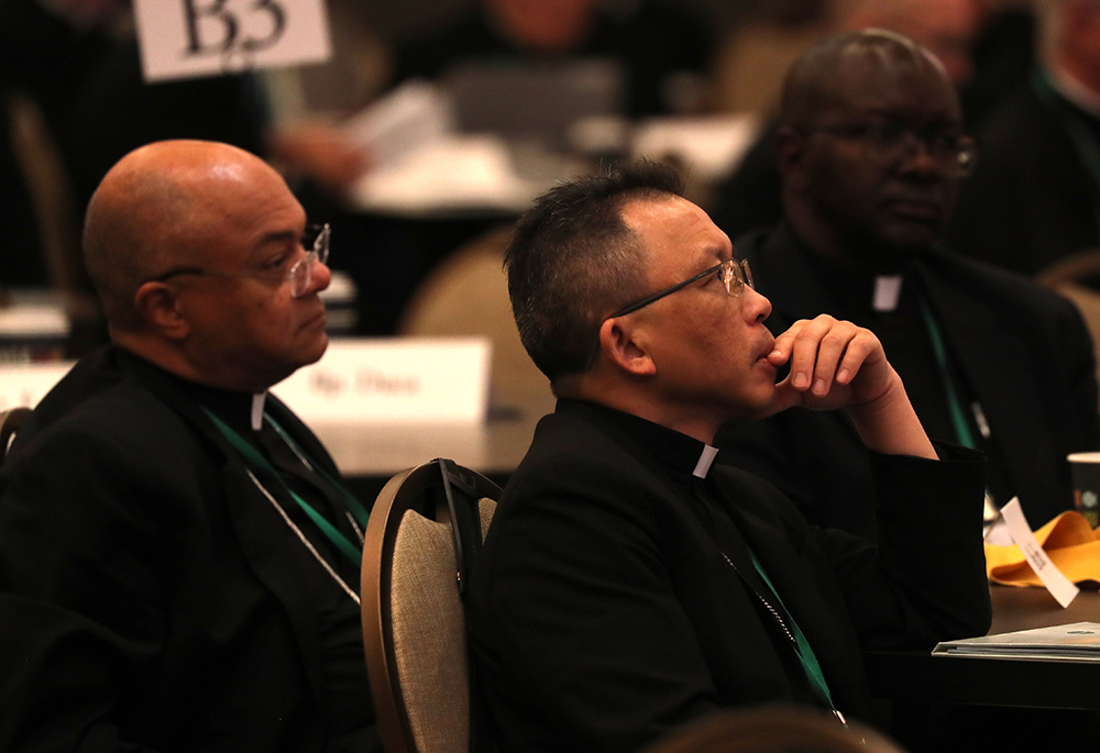 Bishops listen to speakers June 13, 2024, at the U.S. Conference of Catholic Bishops' Spring Plenary Assembly in Louisville, Kentucky. (OSV News/Bob Roller)