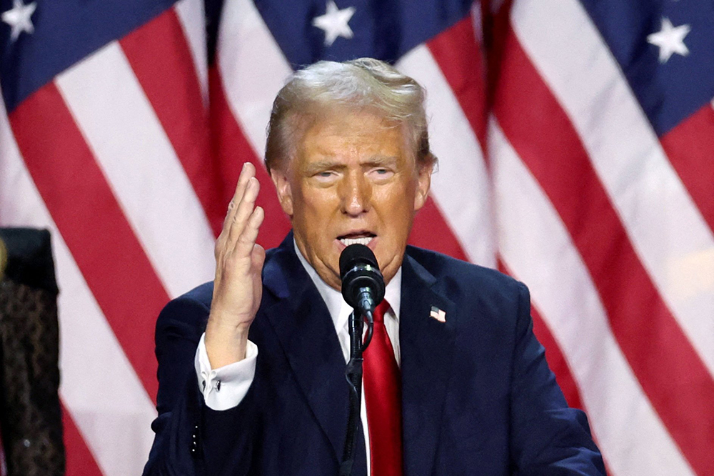 Republican President-elect Donald Trump addresses supporters during his rally at the Palm Beach County Convention Center in West Palm Beach, Fla., Nov. 6, 2024, after being elected the 47th president of the United States. (OSV News/Reuters/Brendan Mcdermid)