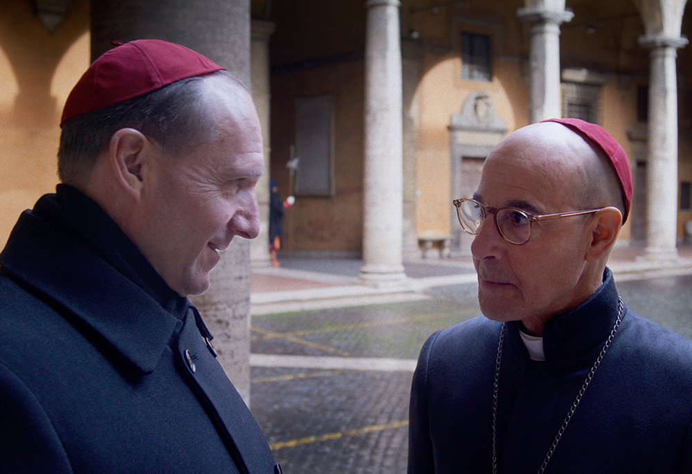 Ralph Fiennes, left, is pictured as Cardinal Lawrence and Stanley Tucci as Cardinal Bellini in director Edward Berger's "Conclave." (Focus Features)