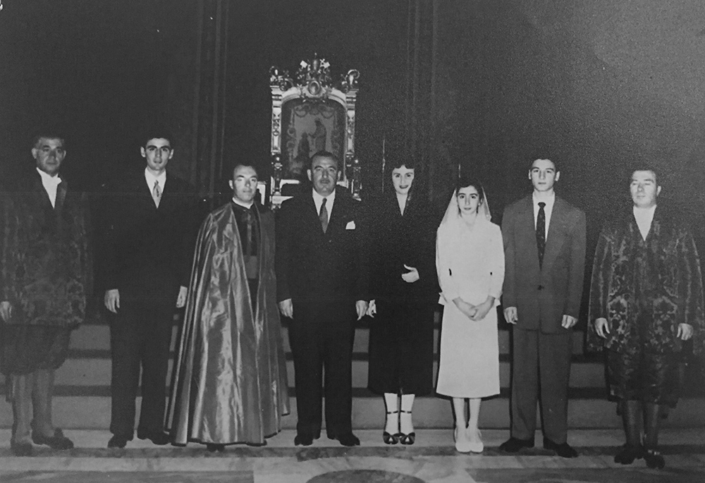 Former House Speaker Nancy Pelosi (in white dress) with her family during a visit at the Vatican in 1954. (Courtesy of Office of Speaker Emerita Nancy Pelosi)