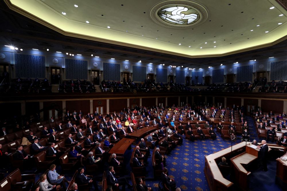 President Joe Biden delivers his State of the Union address to a joint session of the U.S. Congress in the House of Representatives Chamber at the Capitol in Washington March 1. (CNS /Reuters/Evelyn Hockstein)