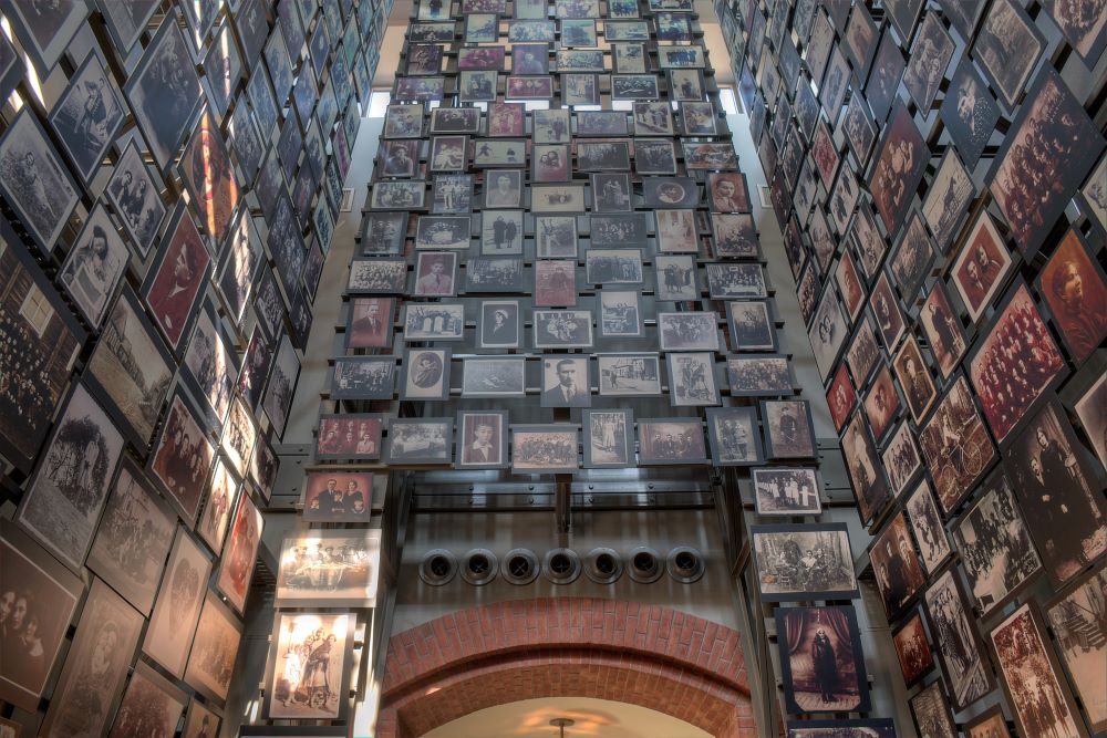 The "Tower of Faces" is a three-story permanent exhibit at the U.S. Holocaust Memorial Museum in Washington, D.C. It highlights the pre-war Jewish community of the Eisiskes, Lithuaniua, where nearly 4,500 Jews were killed. 