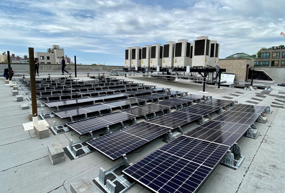 Solar panels in New York City are seen atop the Bishop Thomas V. Daily Residence in the Prospect Heights neighborhood of Brooklyn, N.Y., June 10, 2021. (CNS/The Tablet/Bill Miller)