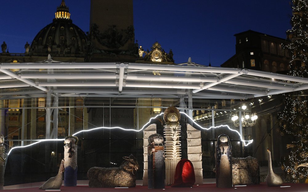 The Nativity scene in St. Peter's Square is on display from Dec. 11 2020, to Jan. 10, 2021. (CNS/Paul Haring)