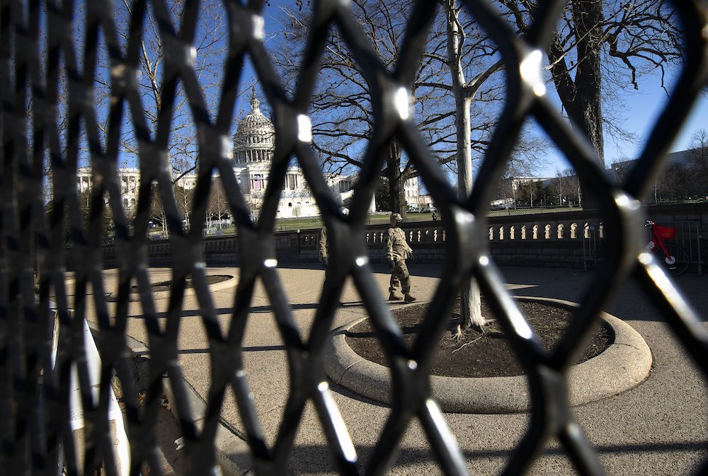 National Guard troops are seen on patrol at the U.S. Capitol in Washington Jan. 9, 2021. (CNS/Tyler Orsburn)