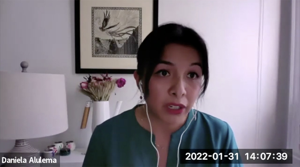 Daniela Alulema, a consultant for the Center of Migration Studies (NCR screenshot)