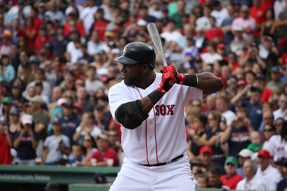 Baseball Hall of Famer David Ortiz, aka Big Papi, at bat for the Boston Red Sox in 2009 (Wikimedia Commons/Parkerjh)