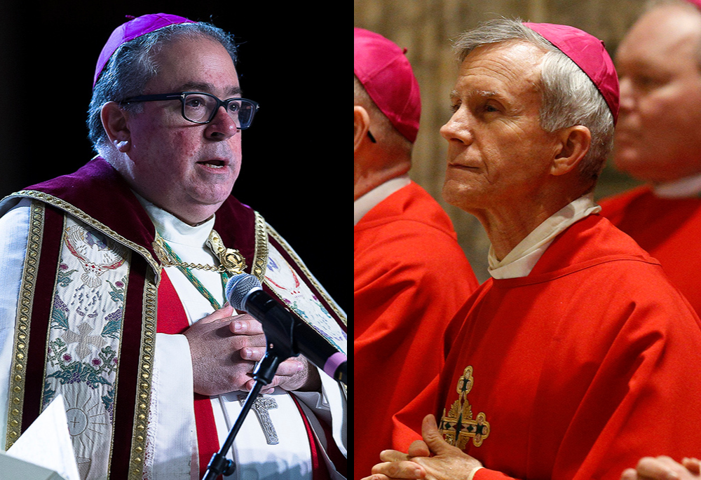 From left: Bishop Michael Olson of Fort Worth, Texas, in a 2018 photo; Bishop Joseph Strickland of Tyler, Texas, in a 2020 photo (CNS photos/Tyler Orsburn/Paul Haring)