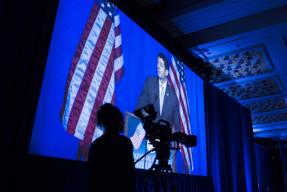 House Speaker Paul Ryan, R-Wisconsin speaks during the National Catholic Prayer Breakfast May 24 in Washington. (CNS/Tyler Orsburn)